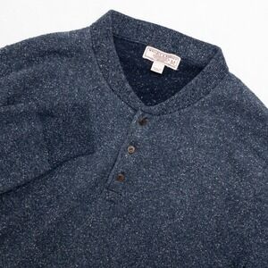 Wallace & Barnes Henley Sweater Mens Medium Blue Silk Cotton Flecked Speckled